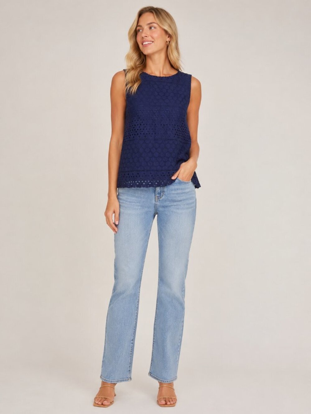 2/$30 Banana Republic Eyelet Sleeveless Lace Blouse Navy 0 #A2355